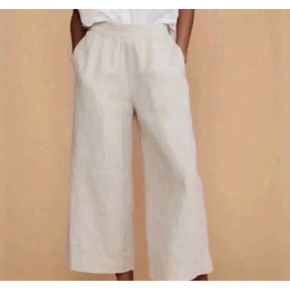 Lou & Grey Pants - Lou & Grey LOFT Size S 100% Linen Wide Leg Pants Crop Cream Coastal Minimalist